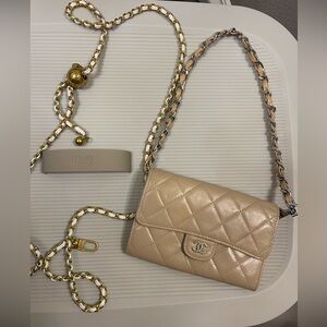 BLACK FRIDAY SALE: CHANEL Light Tan Quilted Crossbody Bag with shoulder chain